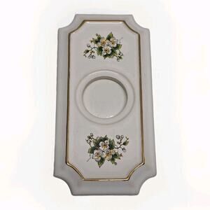 Quoizel Vintage Ceramic Porcelain Door Plate Gold Trim Yellow White Flowers